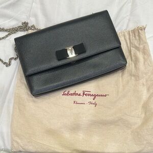 Salvatore Ferragamo Black Leather Clutch